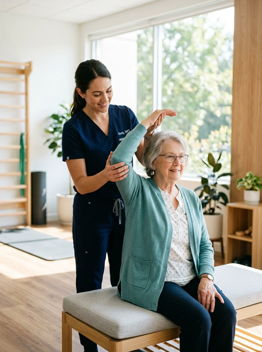 Caregiver with patient at a table