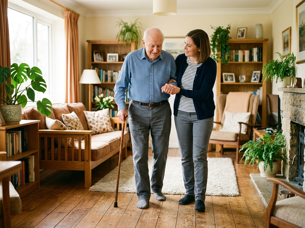 Caregiver helping elderly patient at home
